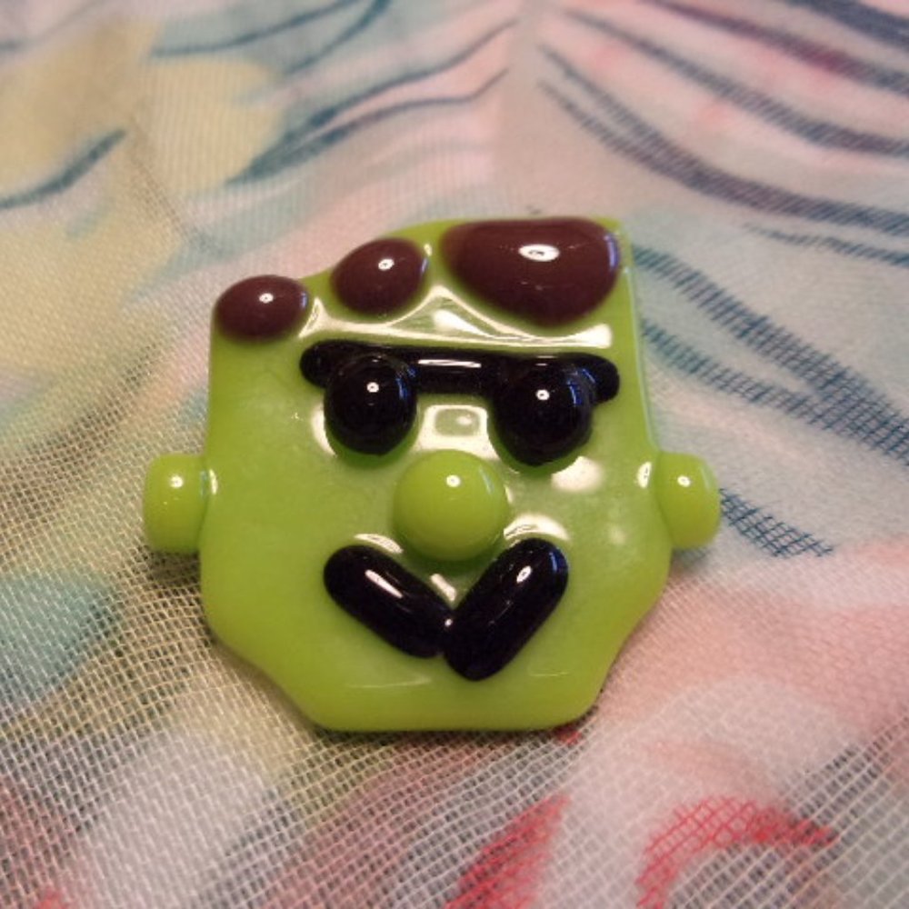 Art Glass Halloween Frankenstein Pin Brooch